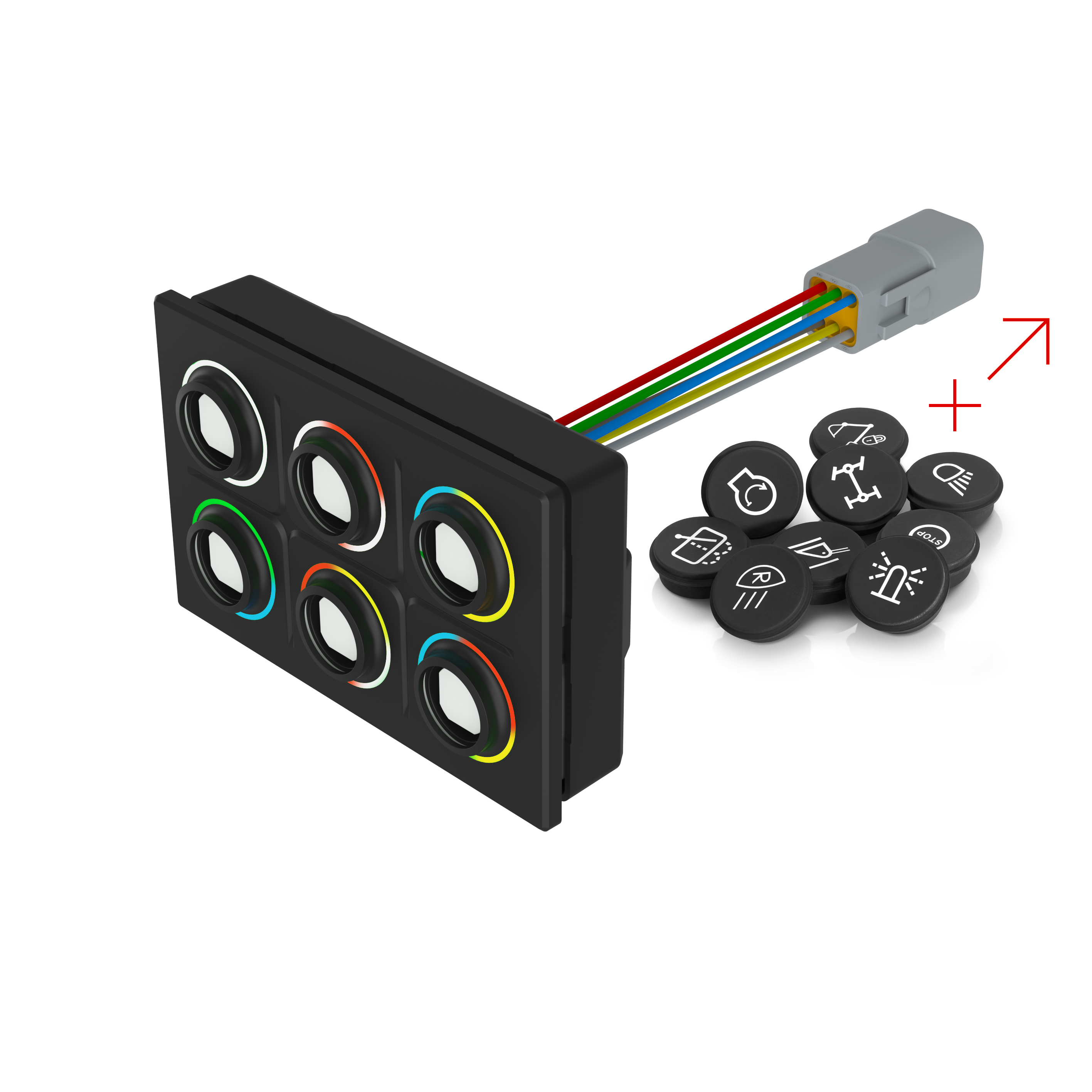 09-0015.1111 用于符号配置的坚固键盘, 107.1 mm x 68.8 mm, 矩形, Deutsch DT04-6P, 无符号, SUPER (CAN, RGB LED)