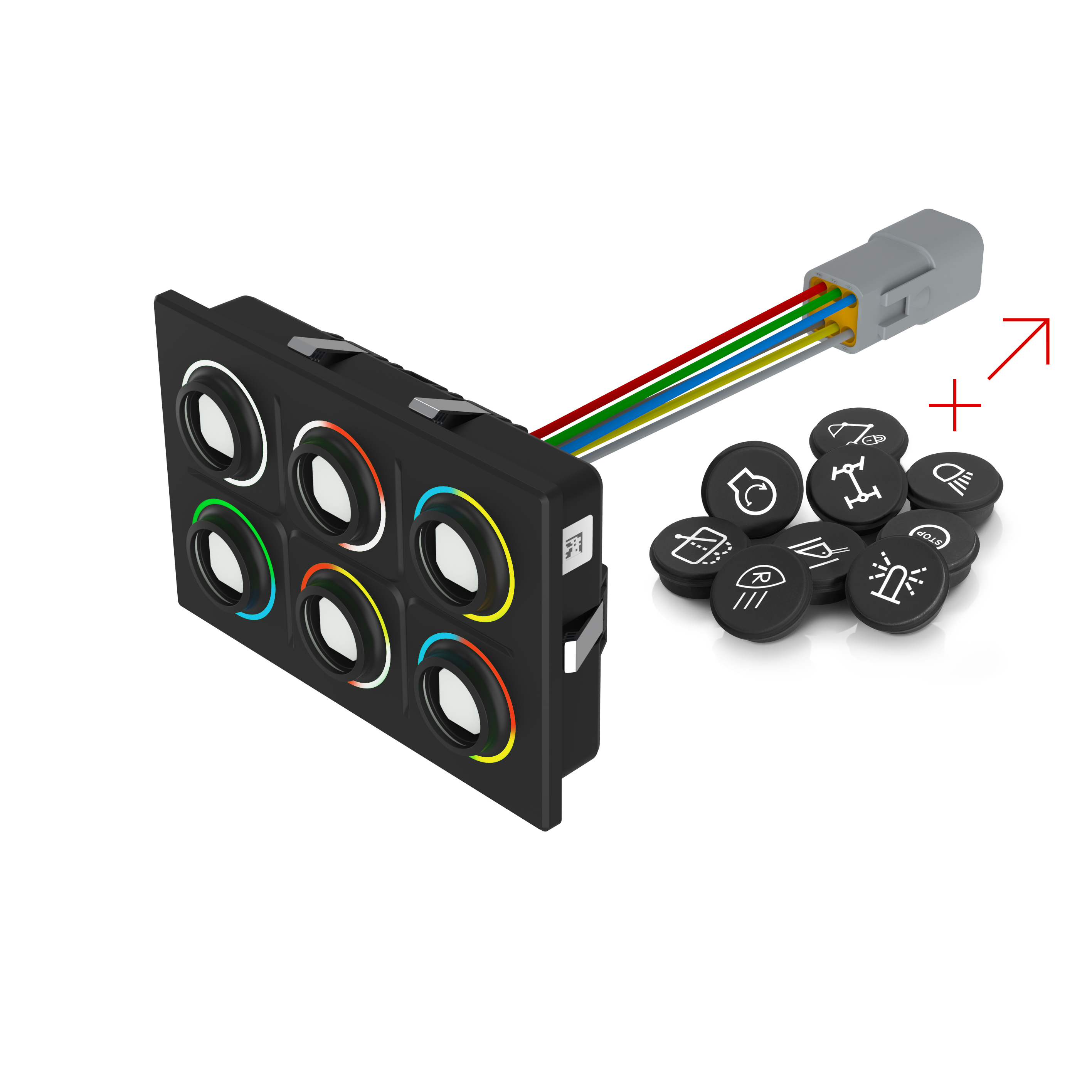 09-0022.1111 Rugged keypads for symbol configuration, 107.1 mm x 68.8 mm, Rectangular, Deutsch DT04-6P, No Symbol, SUPER (CAN, RGB LED)