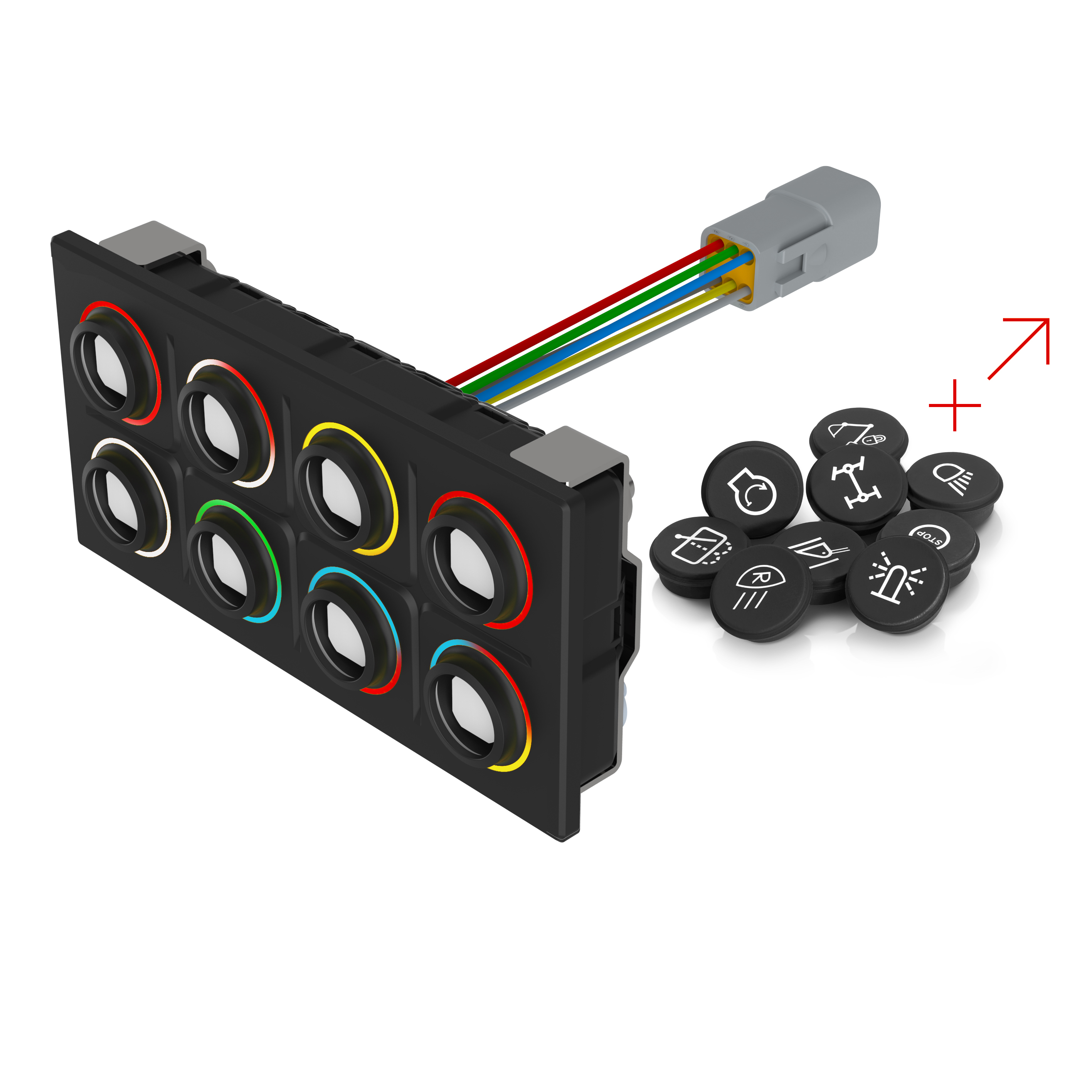 09-0045.1321 Rugged Keypads zur Symbolbestückung, 142,64 mm x 68,8 mm, rechteckig, Deutsch DT04-6P, ohne Symbol, PREMIUM (CANopen Safety, RGB LED)