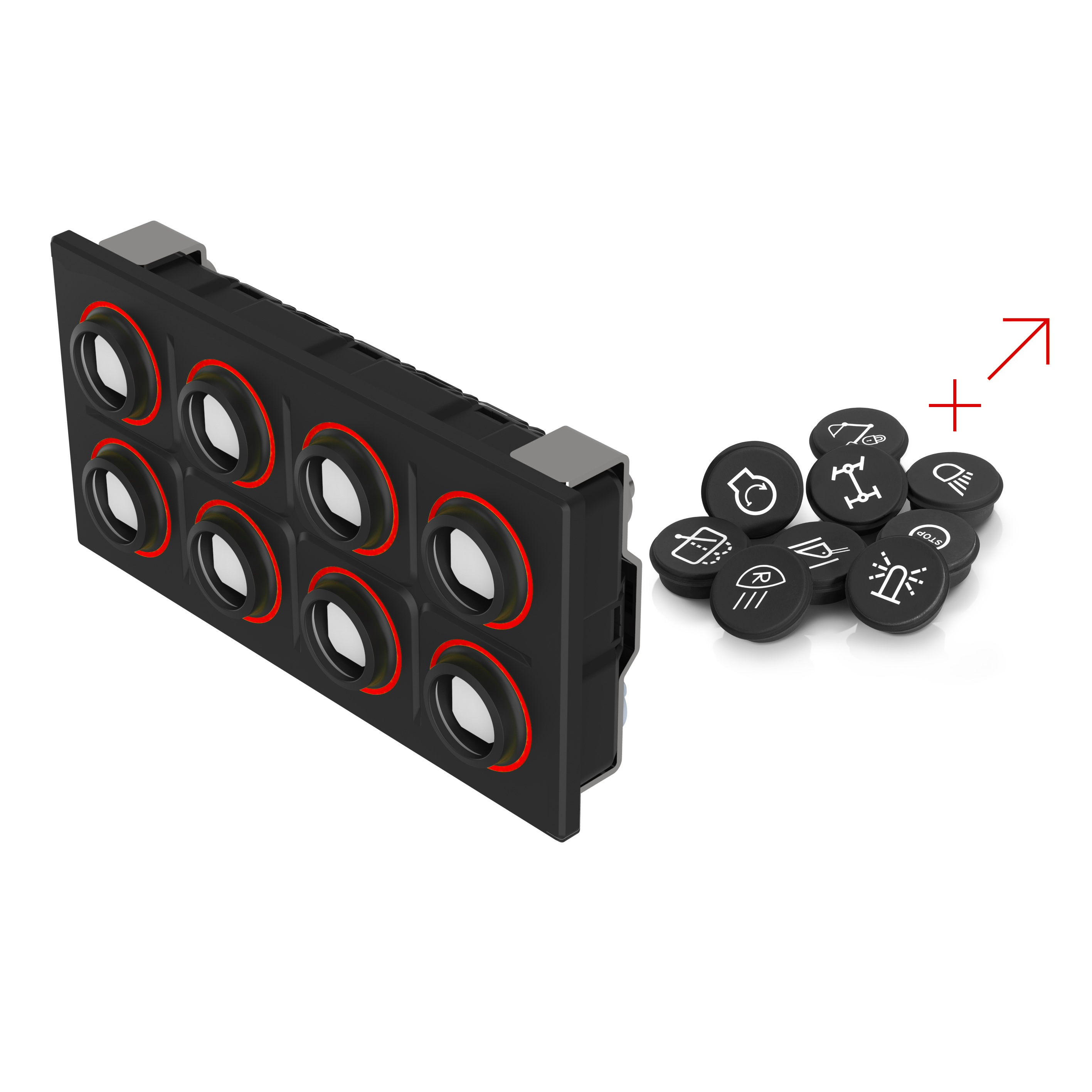 09-0072.5332 Rugged Keypads zur Symbolbestückung, 142,64 mm x 68,8 mm, rechteckig, Würth Elektronik WR-MPC3, 20 Pins, ohne Symbol, BASIC (I/O, LED rot)