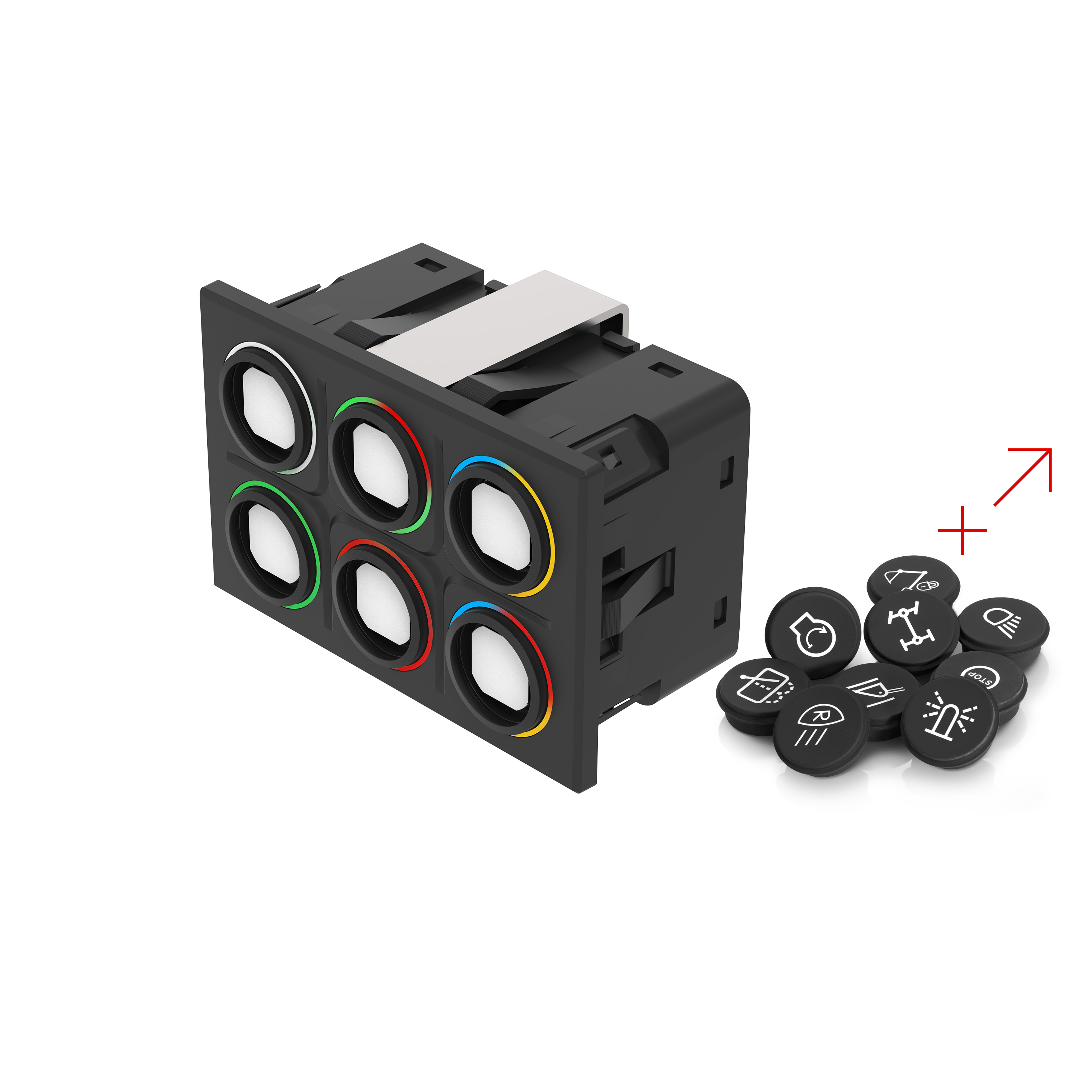 09-0117.2111 用于符号配置的机舱内键盘, 80.2 mm x 52.7 mm, 矩形, TE 8P-1745000-3, 无符号, SUPER (CAN, RGB LED)