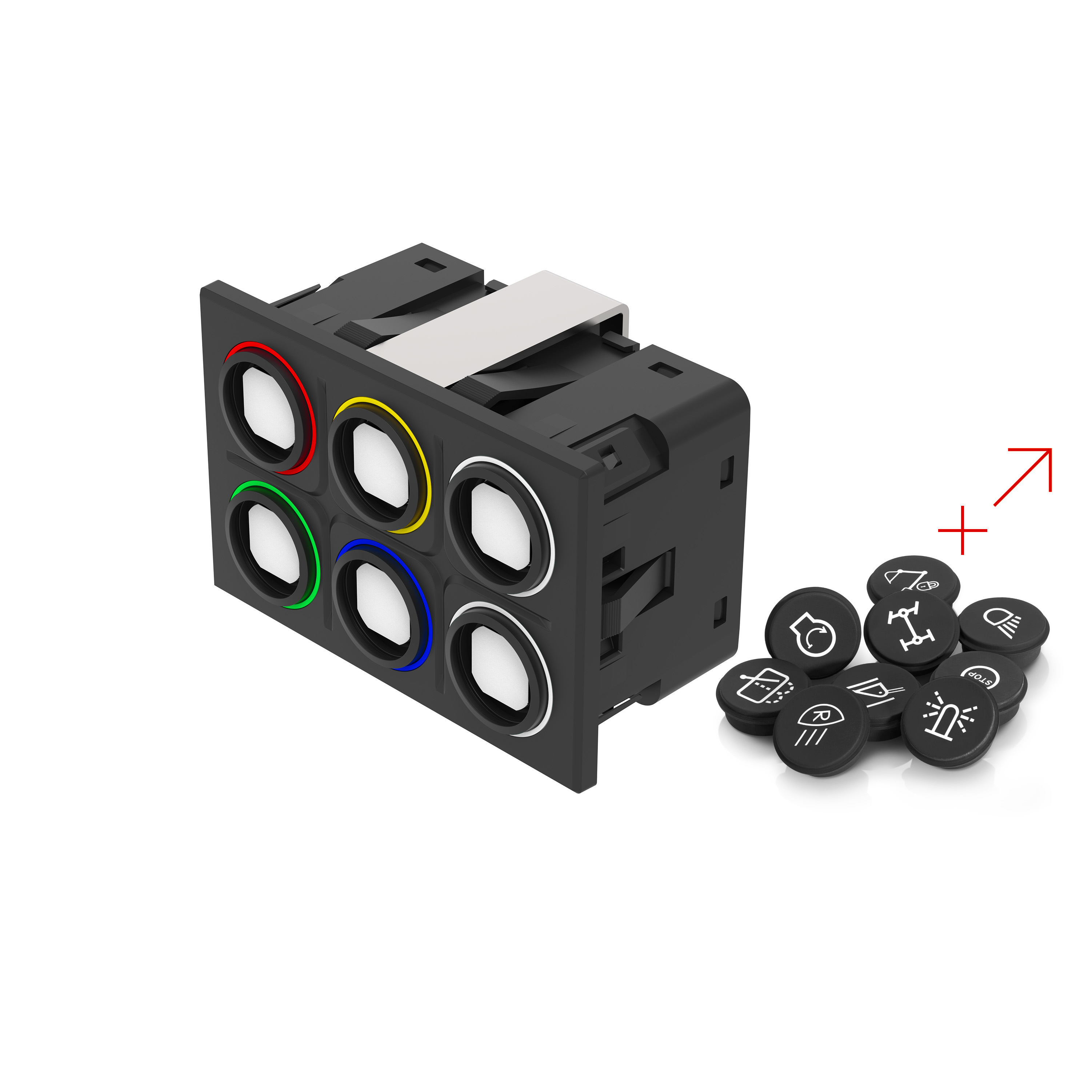 09-0127.2111 In-Cabin Keypads zur Symbolbestückung, 80,2 mm x 52,7 mm, rechteckig, TE 8P-1745000-3, ohne Symbol, SUPER (CAN, RGB LED)