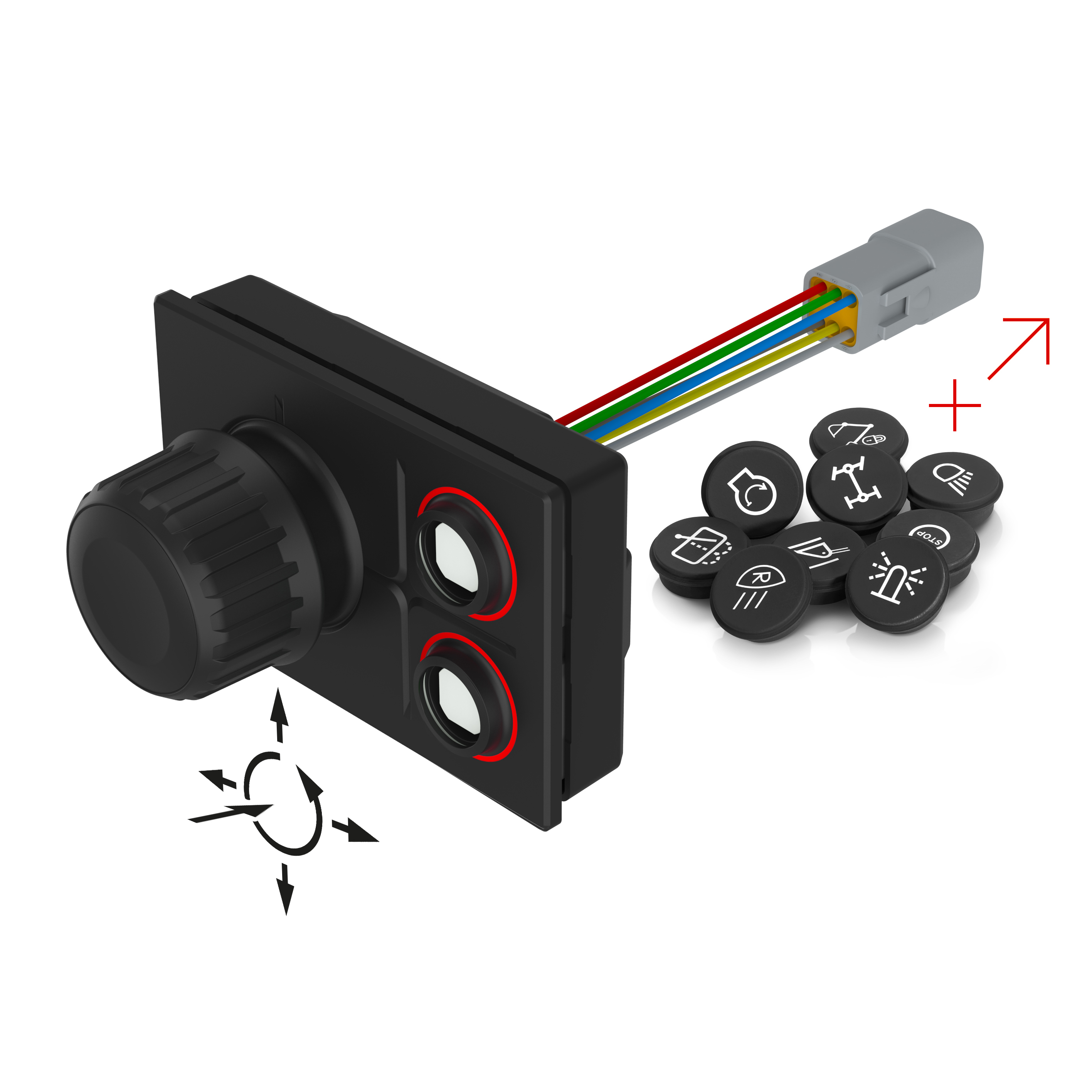 09-1015.1212 旋转光标控制器，2PB, 142.64 mm x 68.8 mm, 矩形, Deutsch DT04-6P, 无符号, SUPER (CAN, RGB LED)