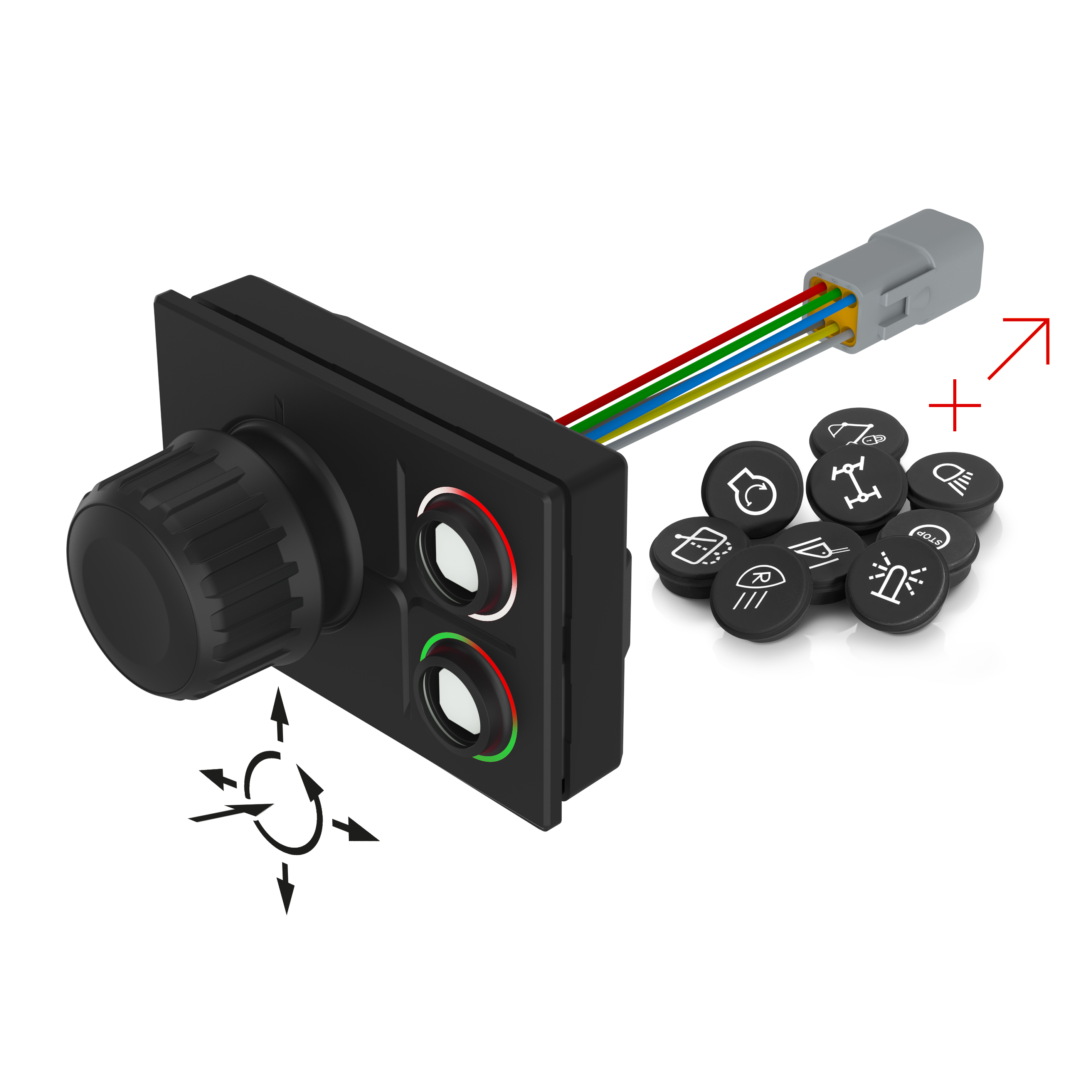 09-1025.1211 旋转光标控制器，2PB, 142.64 mm x 68.8 mm, 矩形, Deutsch DT04-6P, 无符号, SUPER (CAN, RGB LED)