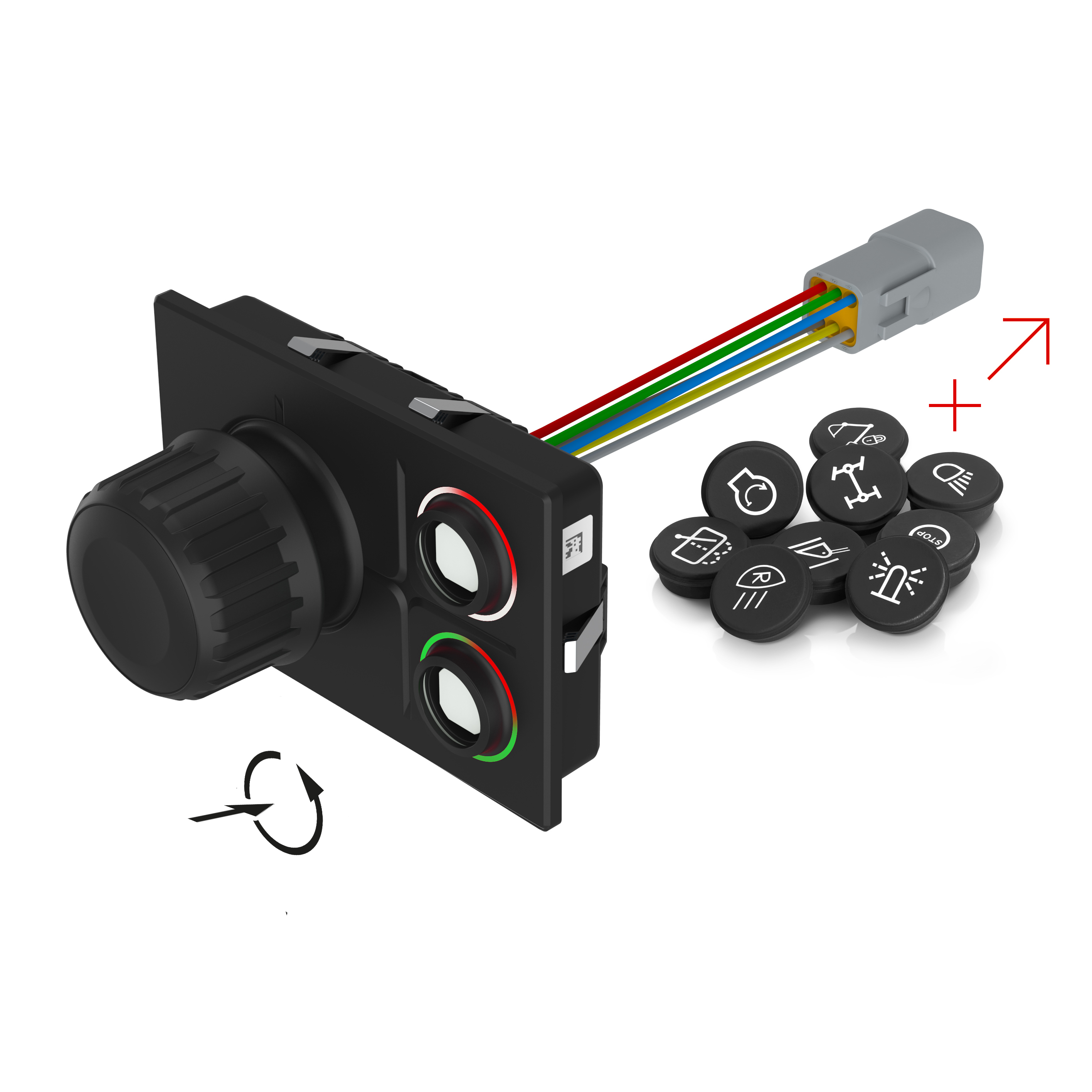 09-3012.1211 Rotary Pushbutton, 2PB, 142,64 mm x 68,8 mm, rechteckig, Deutsch DT04-6P, ohne Symbol, SUPER (CAN, RGB LED)
