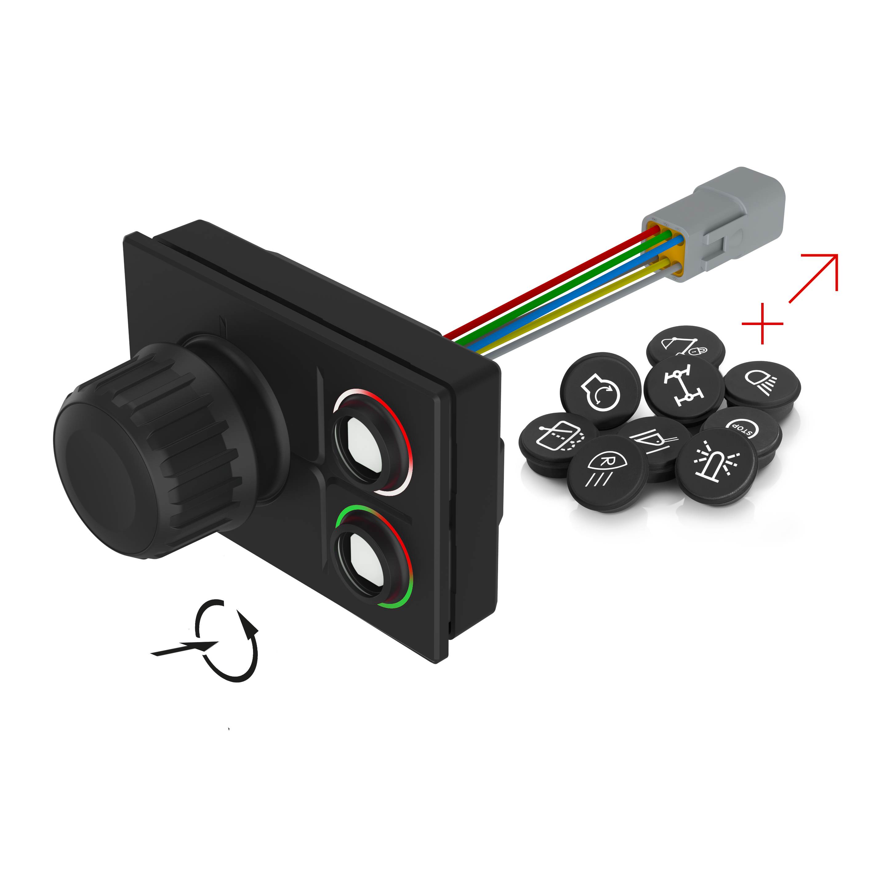 09-3015.1211 旋转按钮开关，2PB, 142.64 mm x 68.8 mm, 矩形, Deutsch DT04-6P, 无符号, SUPER (CAN, RGB LED)