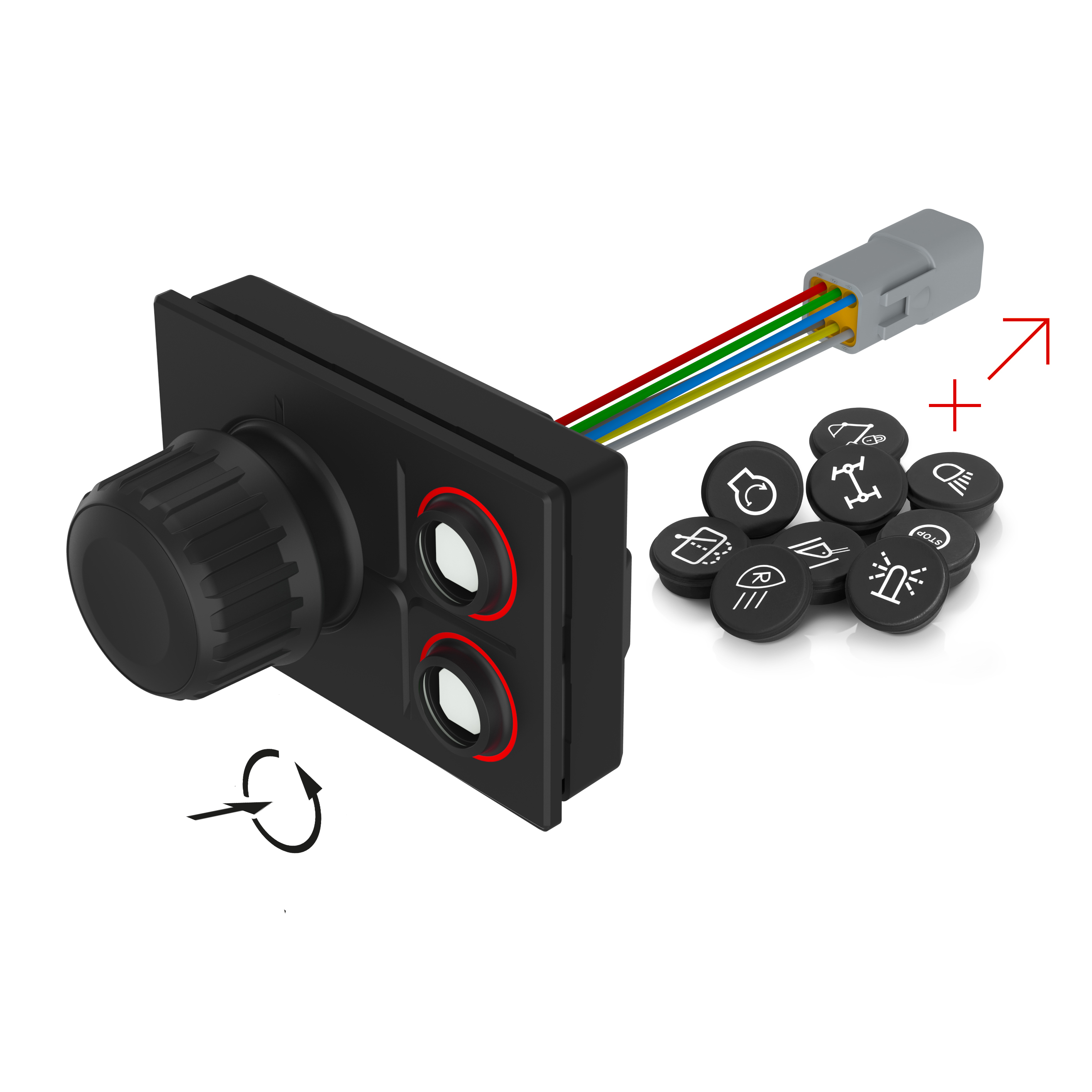 09-3015.1212 旋转按钮开关，2PB, 142.64 mm x 68.8 mm, 矩形, Deutsch DT04-6P, 无符号, SUPER (CAN, RGB LED)