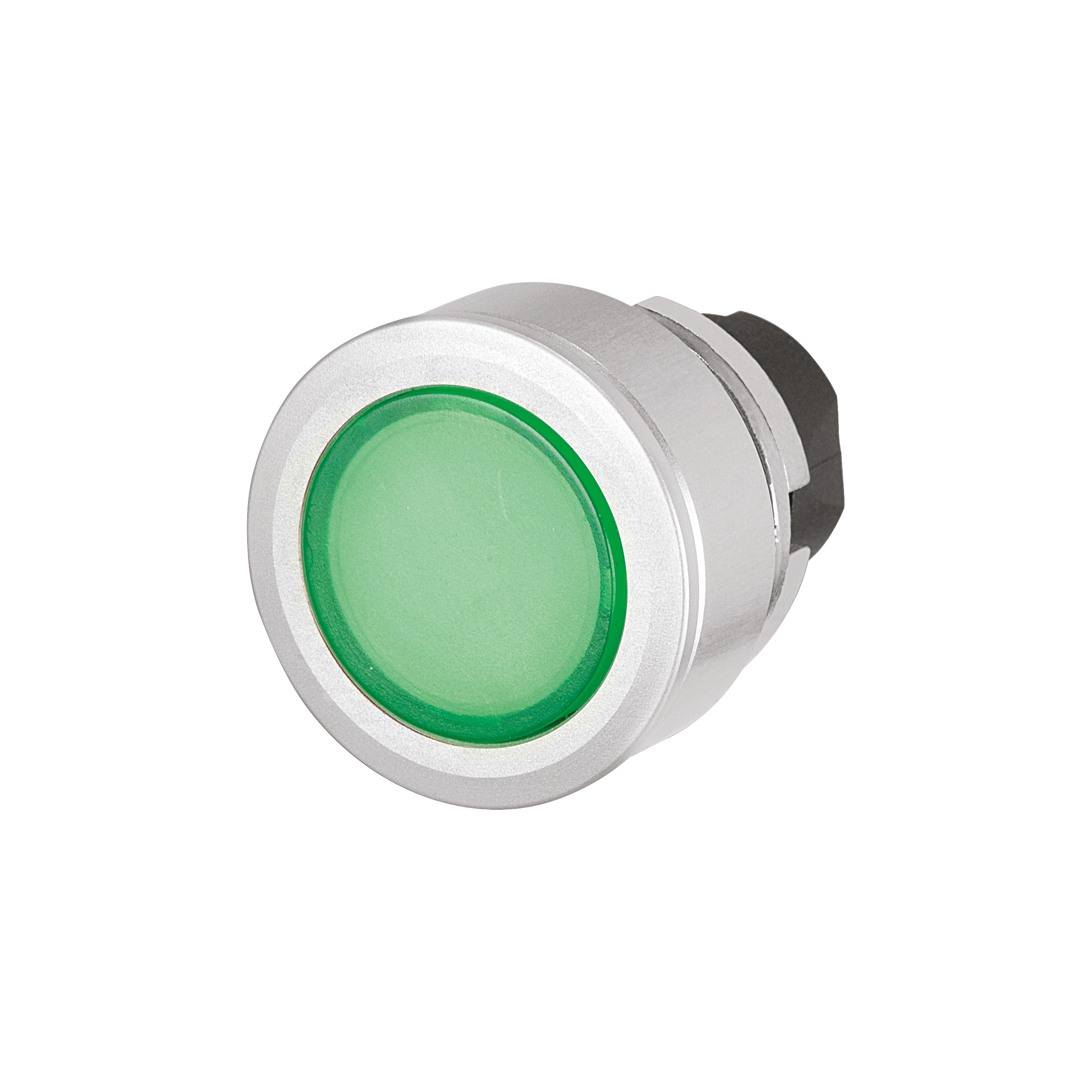 46-2231.4FH0.000 Actuator, Ø 30.5 mm, Ø 35 mm, Flush, Illuminated, Green, Plastic, transparent, Round, Silver, Aluminium, Momentary, IP65, IK04