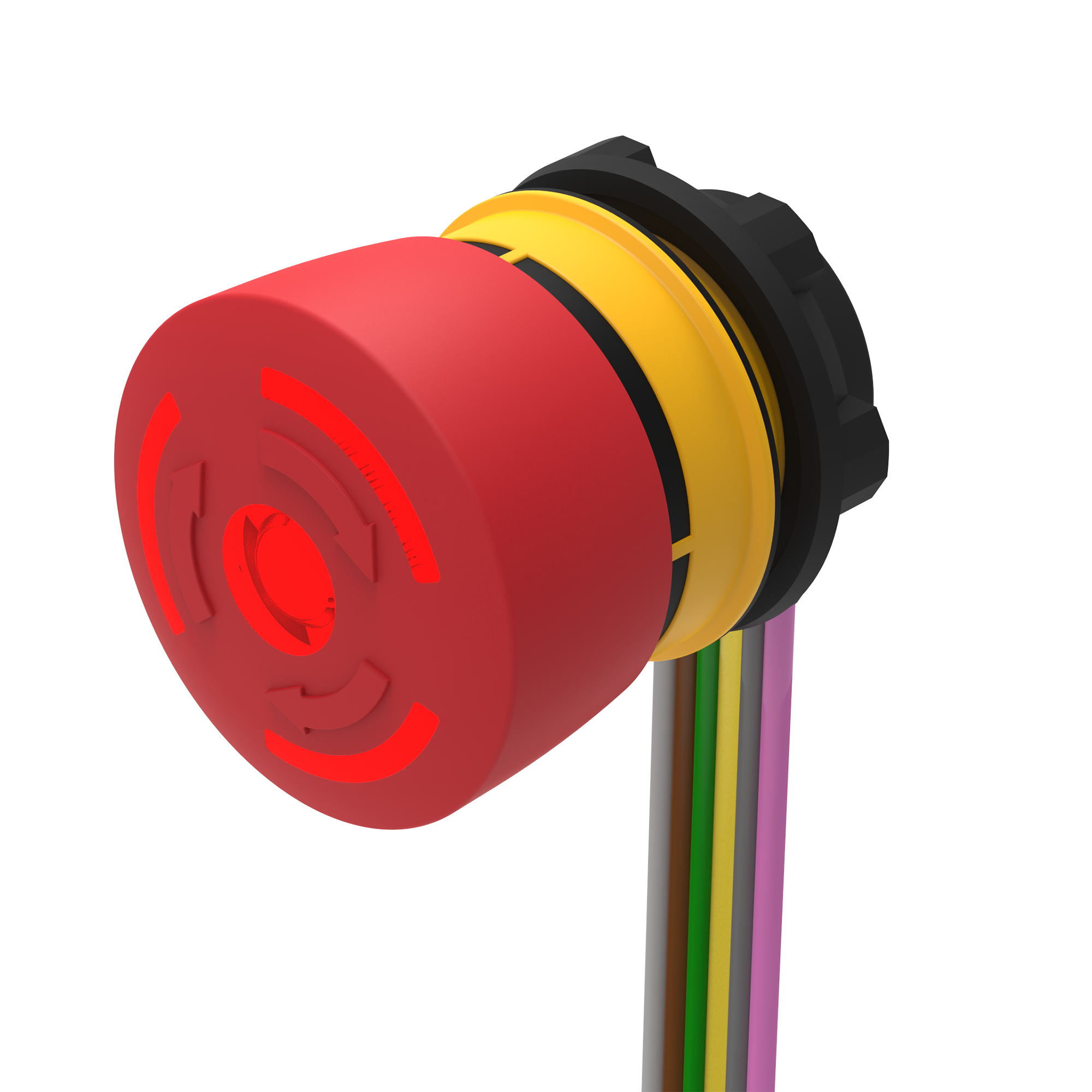 84-5241.2B40 Emergency stop switch, Ø 22.3 mm, Ø 32 mm, Mushroom-head, Illuminated, Red, Plastic, according to UL 94 V0, opaque, Round, 2 NC, Maintained, Flat ribbon cable 300 mm, IP65, IP66, IP67, according to DIN EN 60529, Twist to unlock, Red