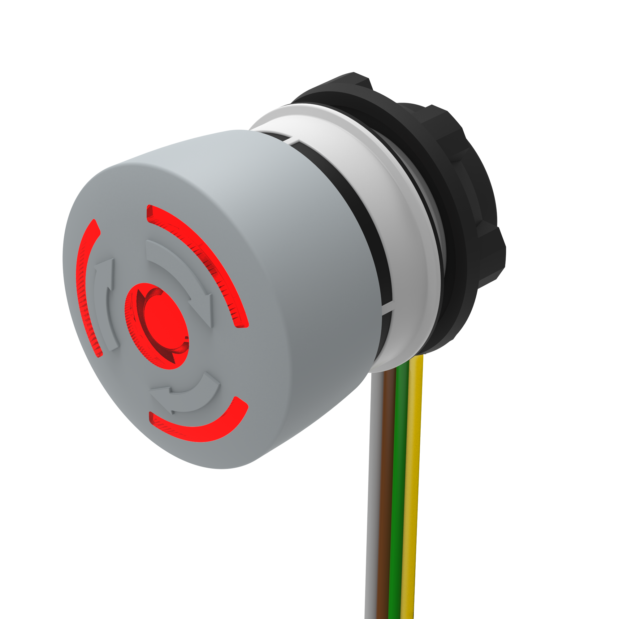 84-6221.2B40 停止开关, Ø 22.3 mm, Ø 32 mm, 蘑菇头, 发光, 灰色, 塑料, 不透明, 圆形, 1 NC, 自锁, 扁平带状电缆 300 mm, IP65, IP66, IP67，符合DIN EN 60529标准, 旋转解锁, 红色