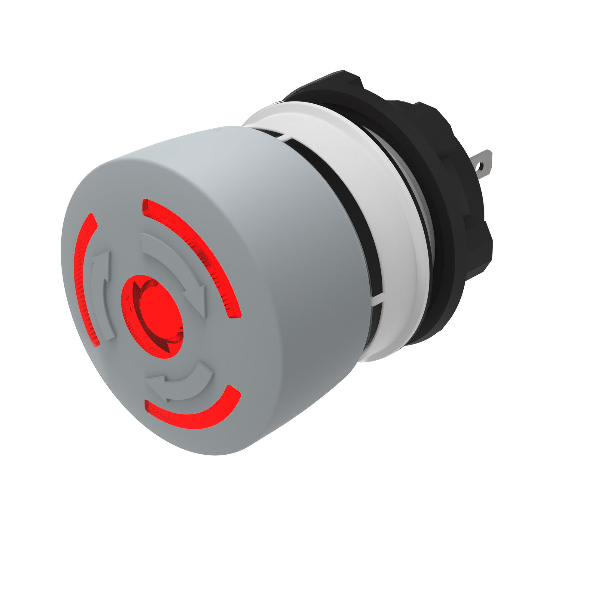 84-6231.2B20 Stop switch, Ø 22.3 mm, Ø 32 mm, Mushroom-head, Illuminated, Grey, Plastic, opaque, Round, 1 NC / 1 NO, Maintained, Plug-in terminal, 2.8 x 0.5 mm, IP65, IP66, IP67, according to DIN EN 60529, Twist to unlock, Red