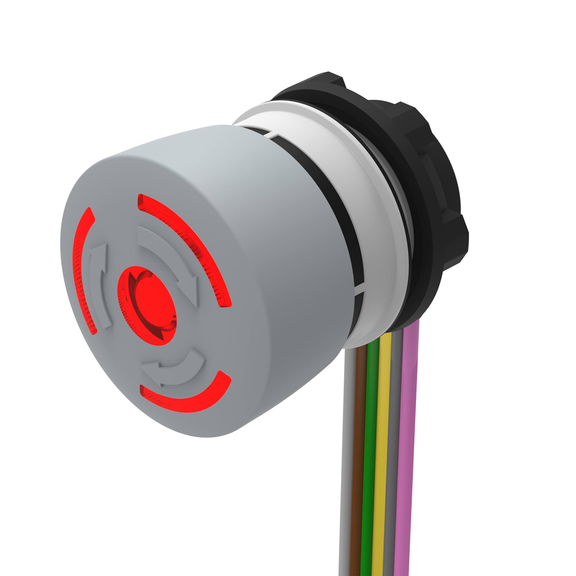 84-6231.2B40 停止开关, Ø 22.3 mm, Ø 32 mm, 蘑菇头, 发光, 灰色, 塑料，符合 UL 94 V0, 不透明, 圆形, 1 NC / 1 NO, 自锁, 扁平带状电缆 300 mm, IP65, IP66, IP67，符合DIN EN 60529标准, 旋转解锁, 红色