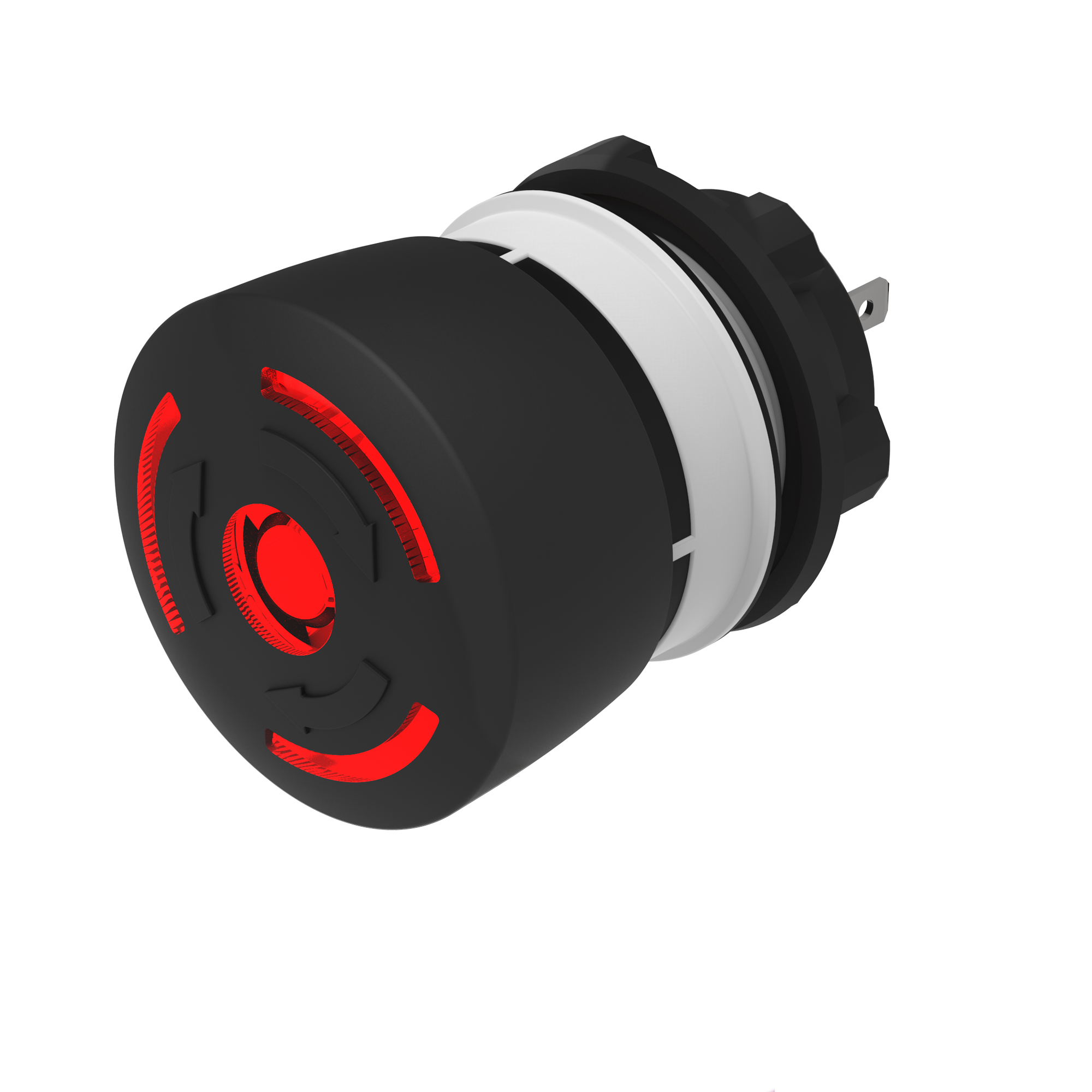 84-6341.2B20 Stop switch, Ø 22.3 mm, Ø 32 mm, Mushroom-head, Illuminated, Black, Plastic, opaque, Round, 2 NC, Maintained, Plug-in terminal, 2.8 x 0.5 mm, IP65, IP66, IP67, according to DIN EN 60529, Twist to unlock, Red