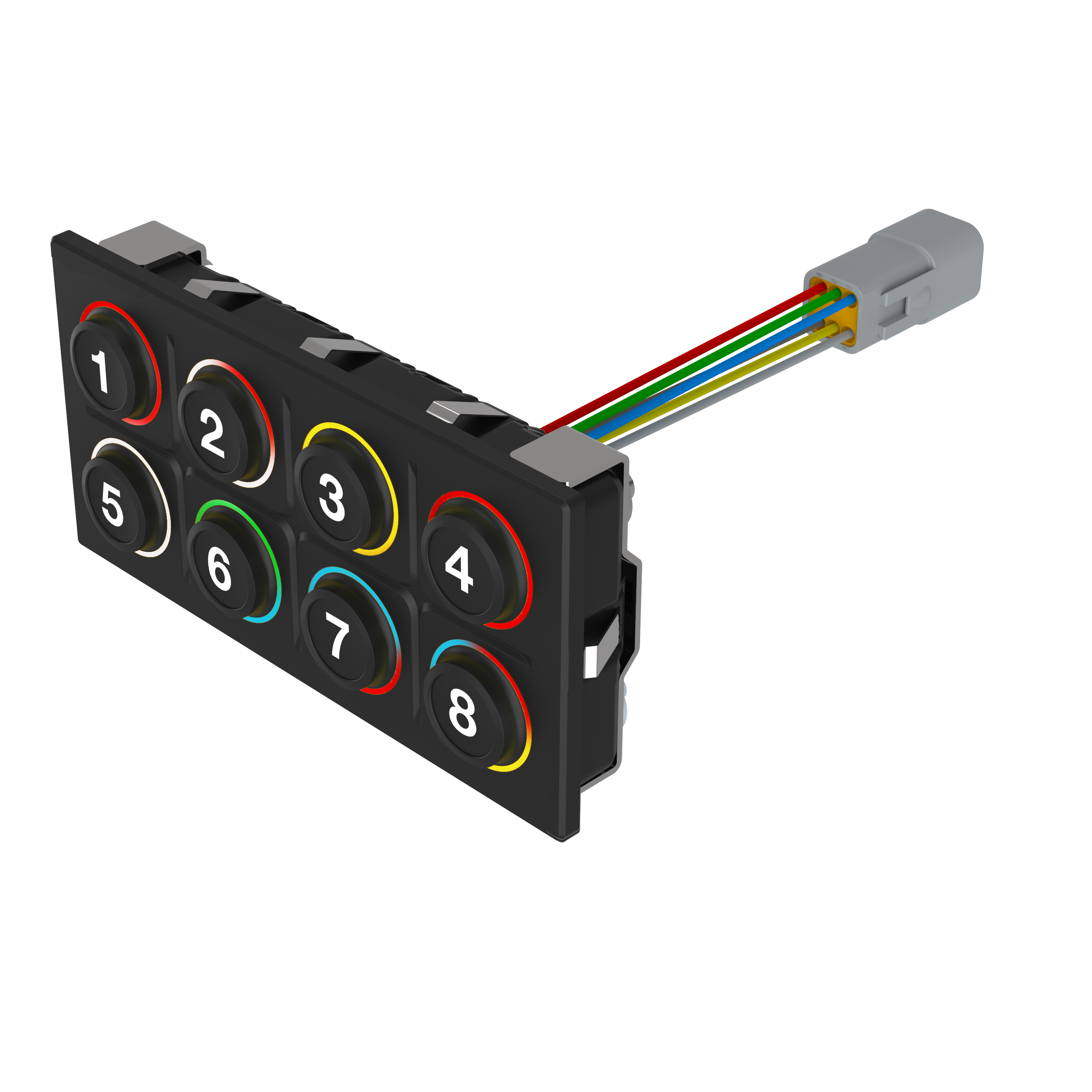 K09-00.000033 坚固型键盘(完整）, 8PB, 8 - 32 V DC, Deutsch DT04-6P, 矩形, 1-8号, SUPER (CAN, RGB LED)