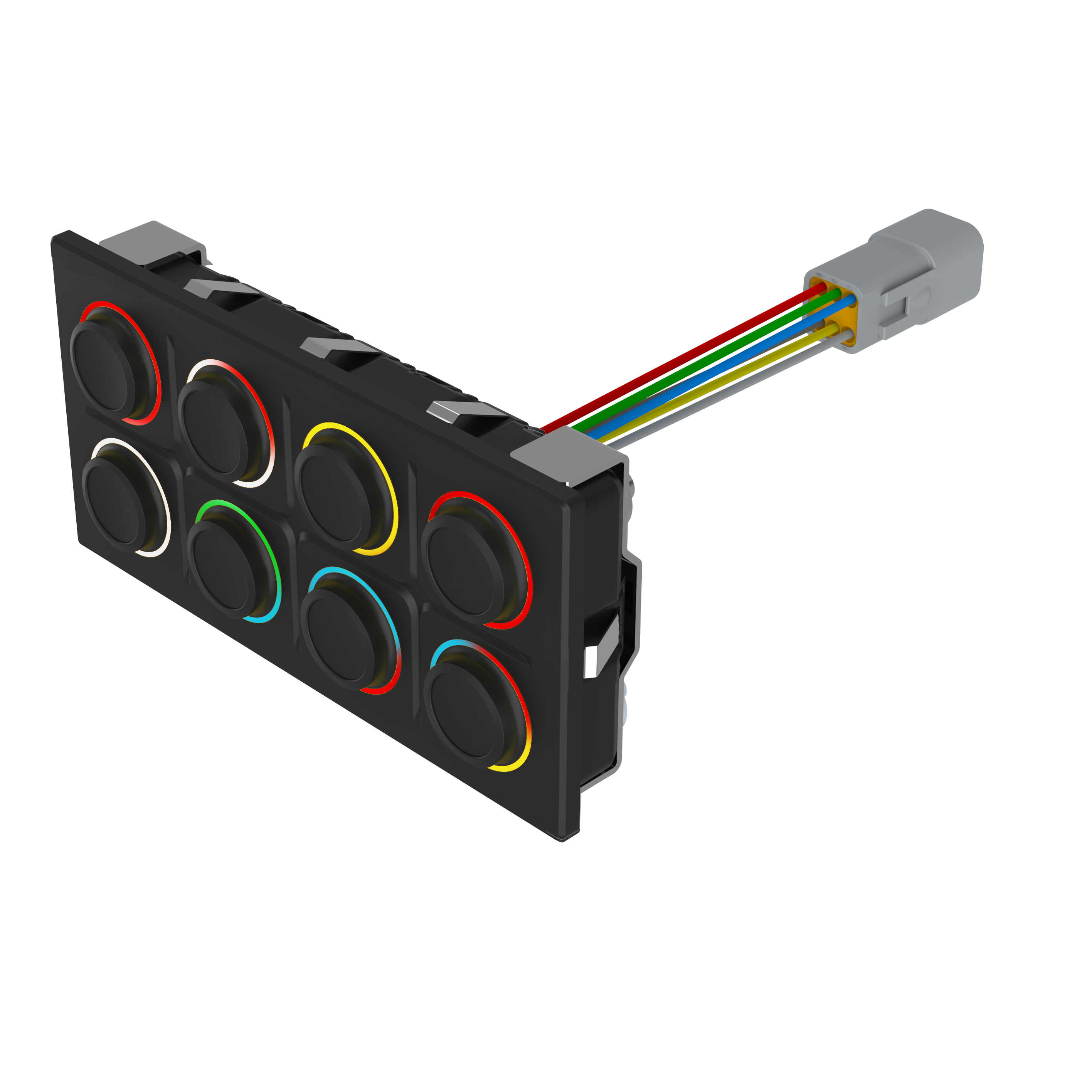 K09-00.000034 坚固型键盘(完整）, 8PB, 8 - 32 V DC, Deutsch DT04-6P, 矩形, 无符号, SUPER (CAN, RGB LED)